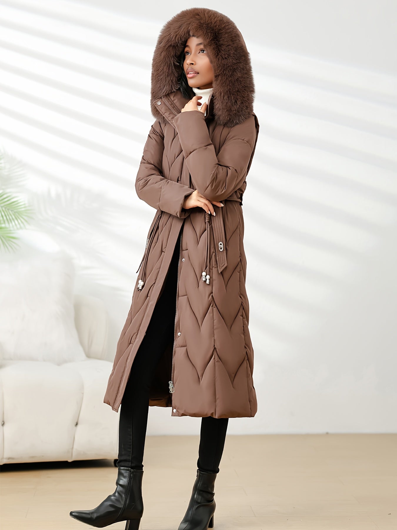 Damenmantel in Übergröße, knielang, neue Wintermode, schmal geschnitten, mit Kapuze und dickem Futter, Winterjacke für Damen in Übergröße, leichte Wintermäntel für Damen mit Taschen, Jacke für Damen in Übergröße