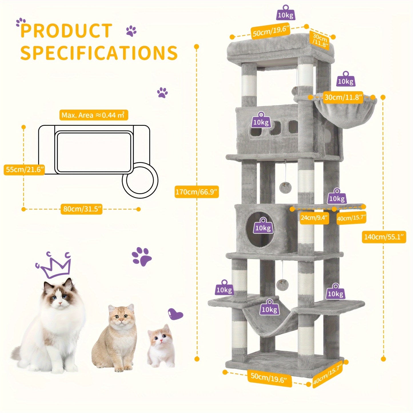 HZUANERI 170cm Large Cat Tree