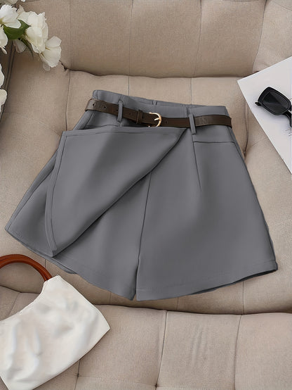 Women's Fashion Solid Color Shorts - Faux Pocket with Belt