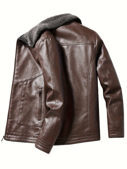 Men's Winter Thickened Bomber Jacket - Windproof Lapel PU