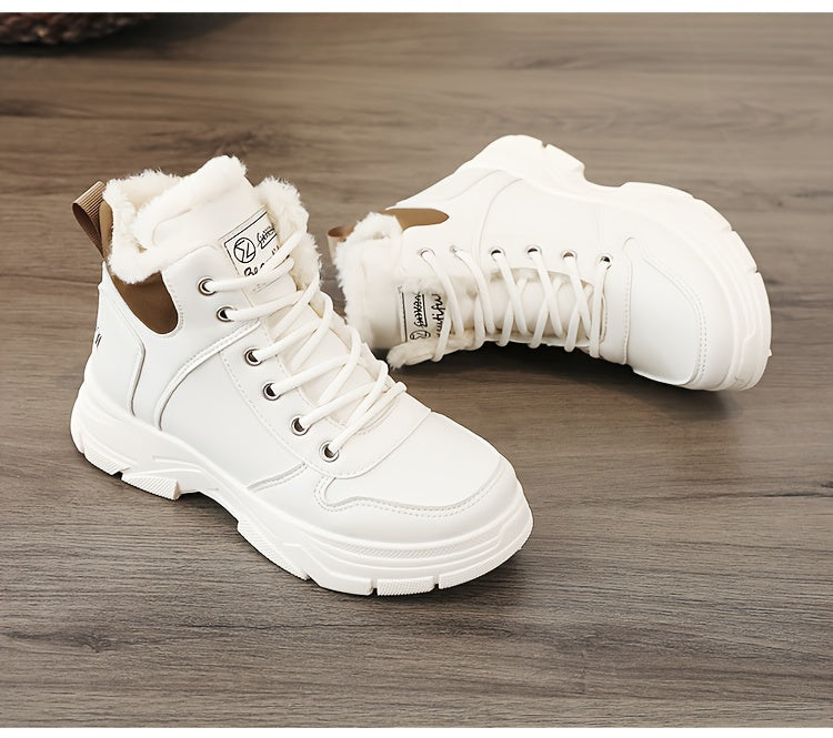 Women's Insulated Winter Lightweight Boots - Plush Collar Thick Sole White