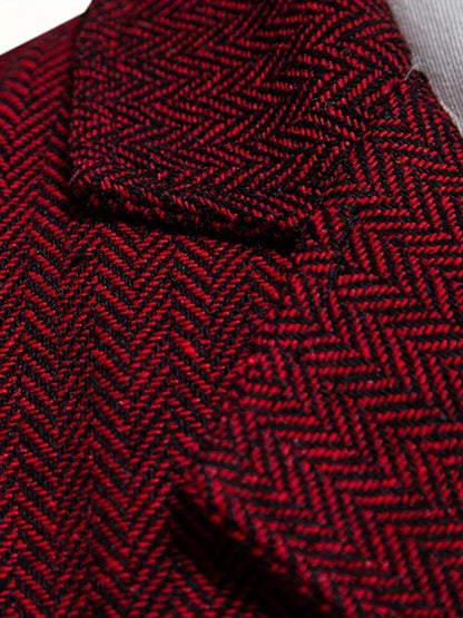 Men's Herringbone Tweed Vest - Single-Breasted Chain Detail Brown