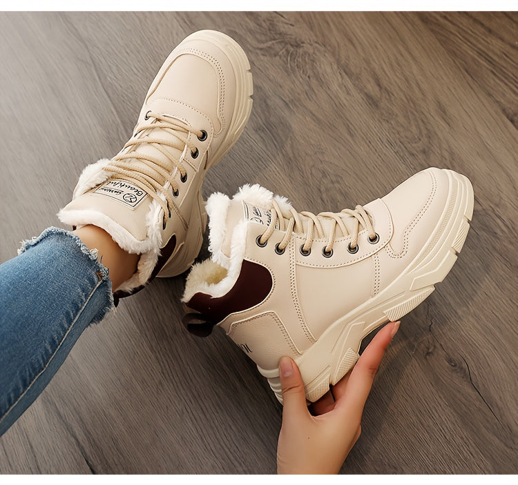 Women's Insulated Winter Lightweight Boots - Plush Collar Thick Sole White