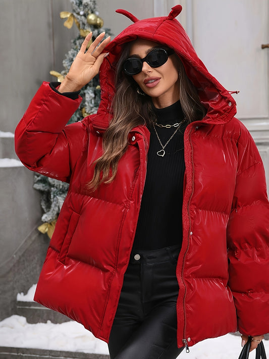 Plus Size - Plus Size Women'S Elegant Hooded Winter Coat - Warm Zip-Up Jacket with Long Sleeves, Solid Color Regular Fit for Cold Weather, Stylish Outdoor & Casual Wear, Winter Coats, Cold Weather Apparel, Sleek Design, Struc