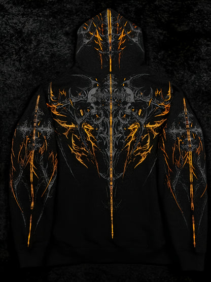Men's Gothic Hoodie - Loose Fit Full-Zip with Pockets