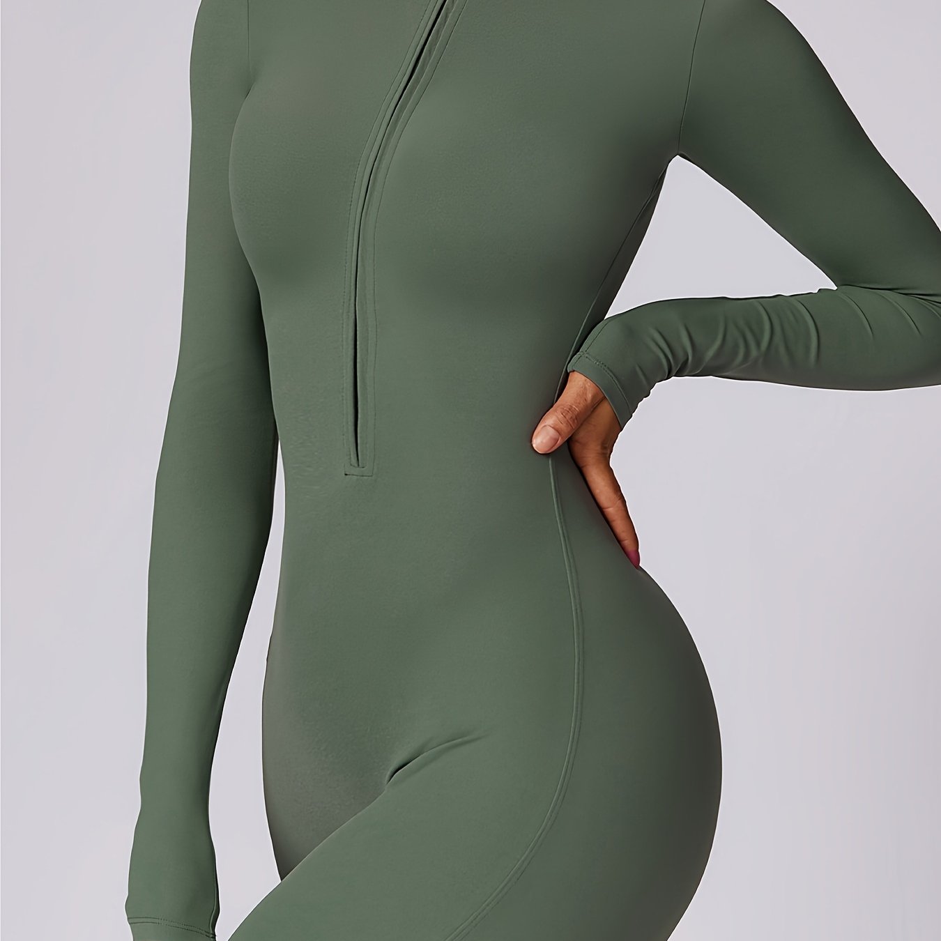 Women's Full-Zip Long Sleeve Workout Onesie - High-Stretch Athletic