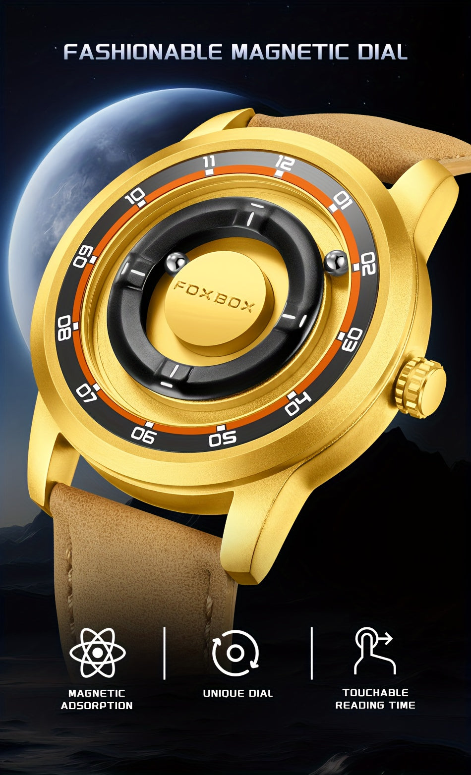 FOXBOX Men’s Fashion Watch – Unique Dial, Leather Strap, Quartz & Waterproof