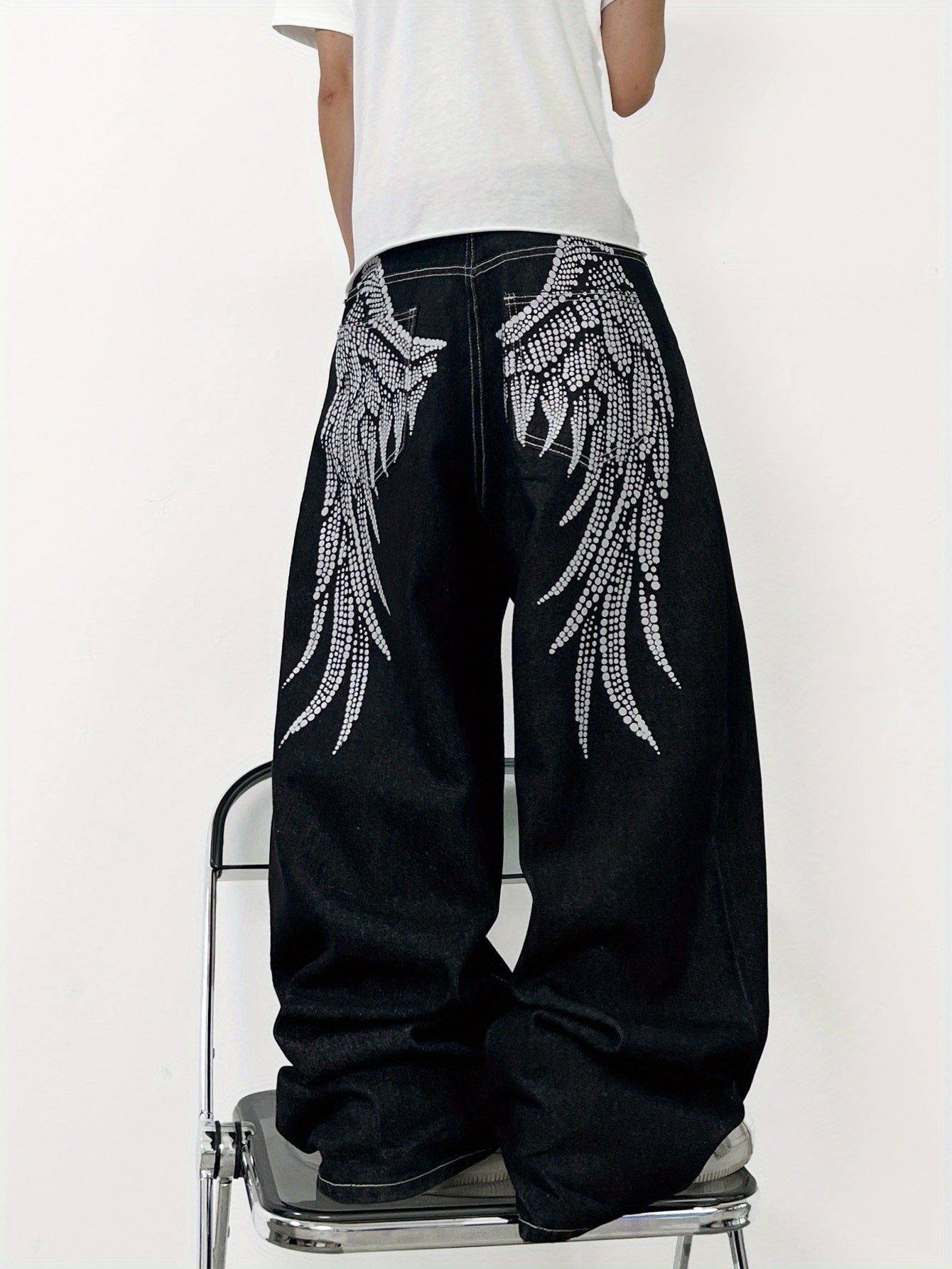 Unisex Y2K American Streetwear Printed Pants - Black Loose-Fit