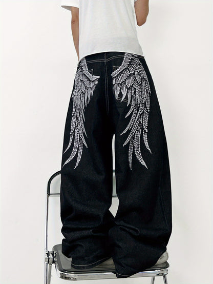Unisex Y2K American Streetwear Printed Pants - Black Loose-Fit