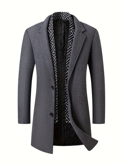 Men's Autumn Winter Thickened Tweed Jacket - Detachable Scarf