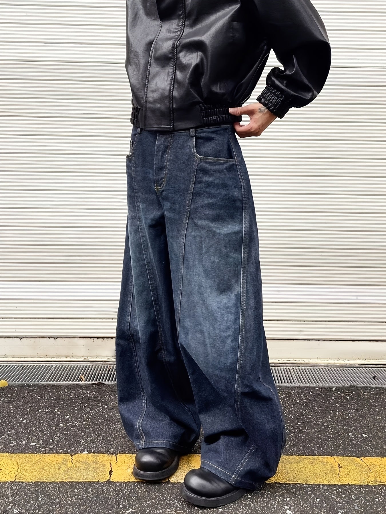 Men's Vintage Washed Distressed Denim - Loose Straight-Leg