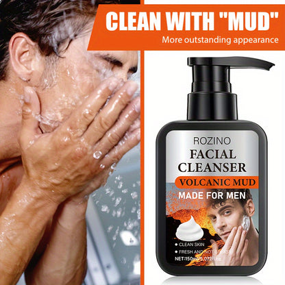 ROZINO Men's Volcanic Mud Cleanser - Oil Control Deep Cleansing