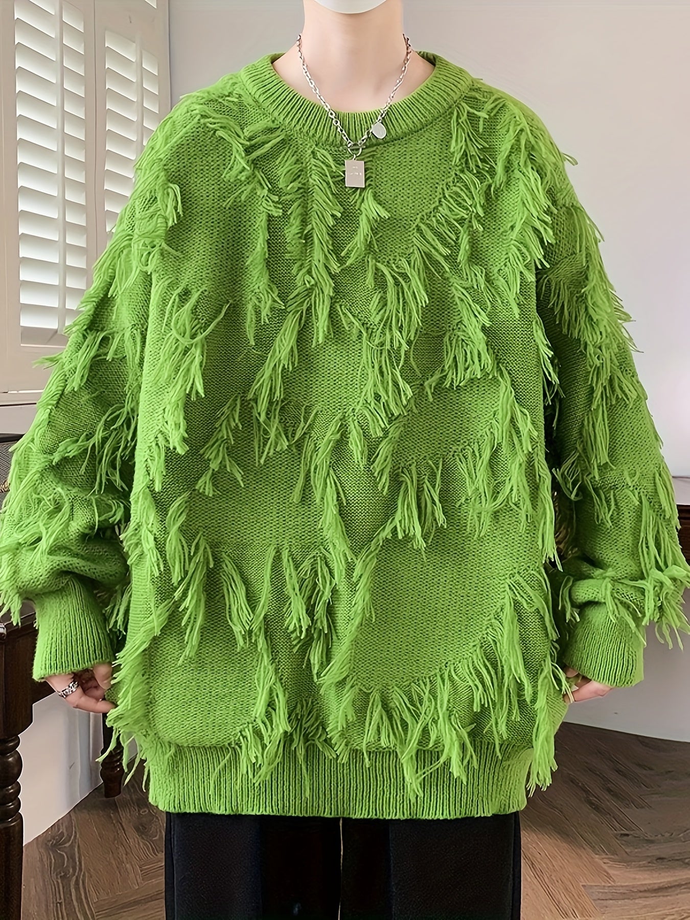 Men's Casual Fringed Pullover Sweater - High Stretch Knit