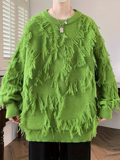 Men's Casual Fringed Pullover Sweater - High Stretch Knit
