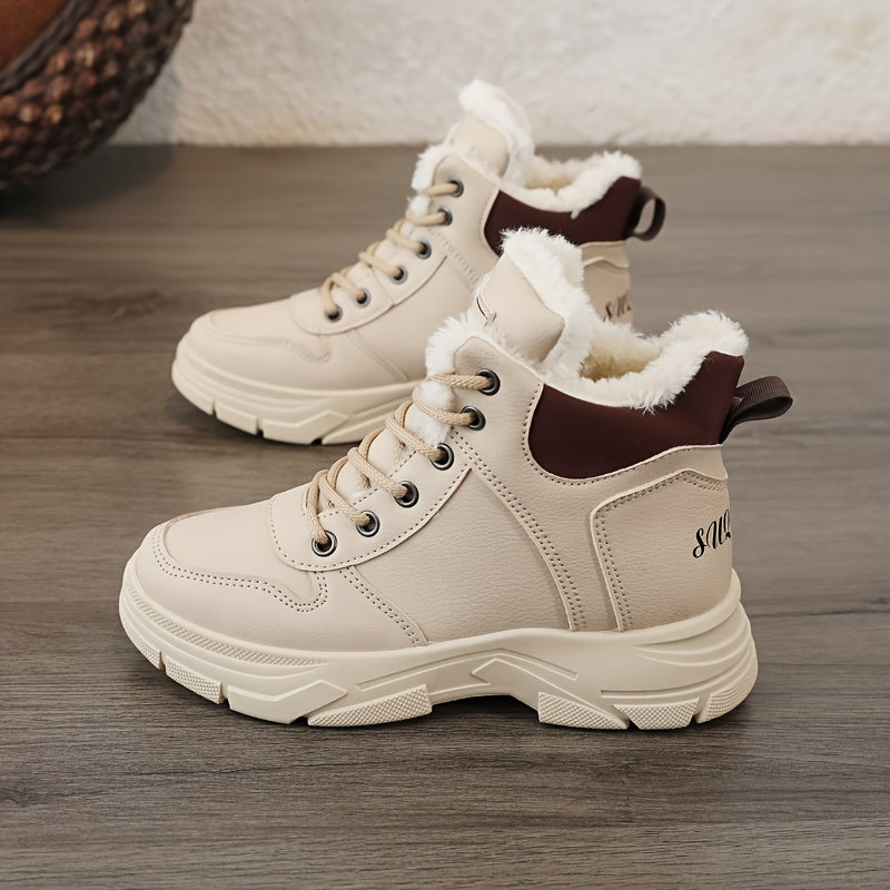 Women's Insulated Winter Lightweight Boots - Plush Collar Thick Sole White