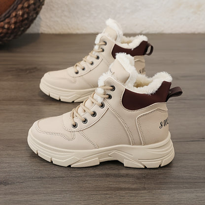 Women's Insulated Winter Lightweight Boots - Plush Collar Thick Sole White