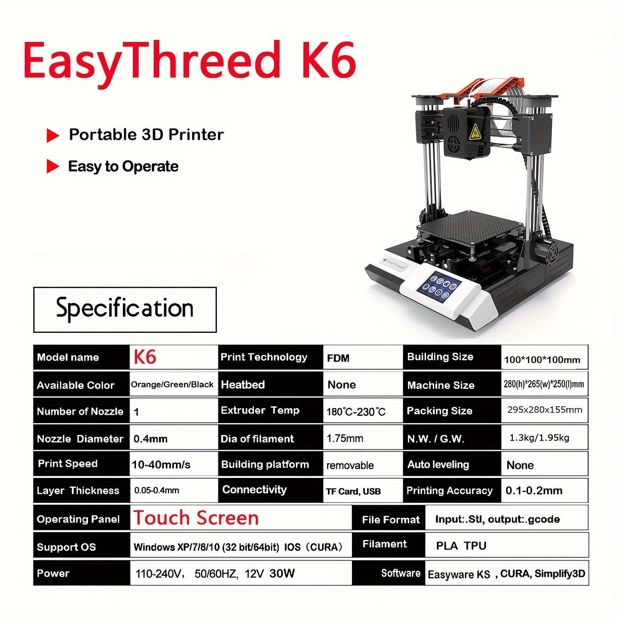 EasyThreed K6 3D Printer - Touch Screen Low Noise