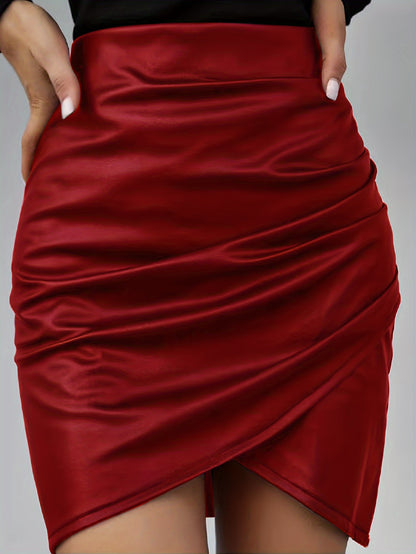 Women's Elegant PU Leather Skirt - Solid Color Half Skirt