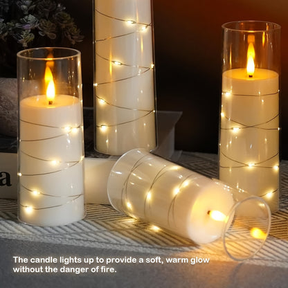 3pcs Flickering Flameless LED Candles – 3D Wick, Remote & Timer