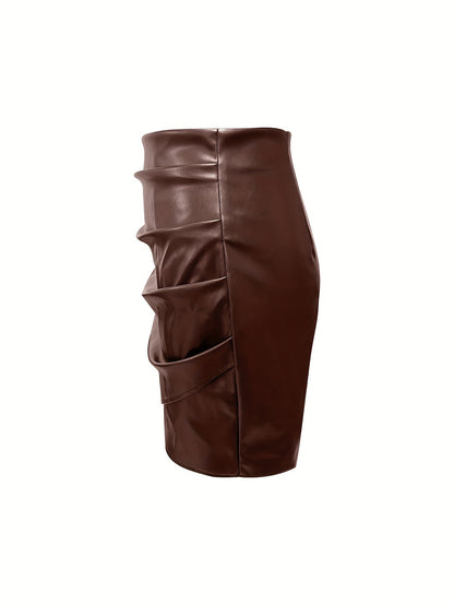 Women's Elegant PU Leather Skirt - Solid Color Half Skirt
