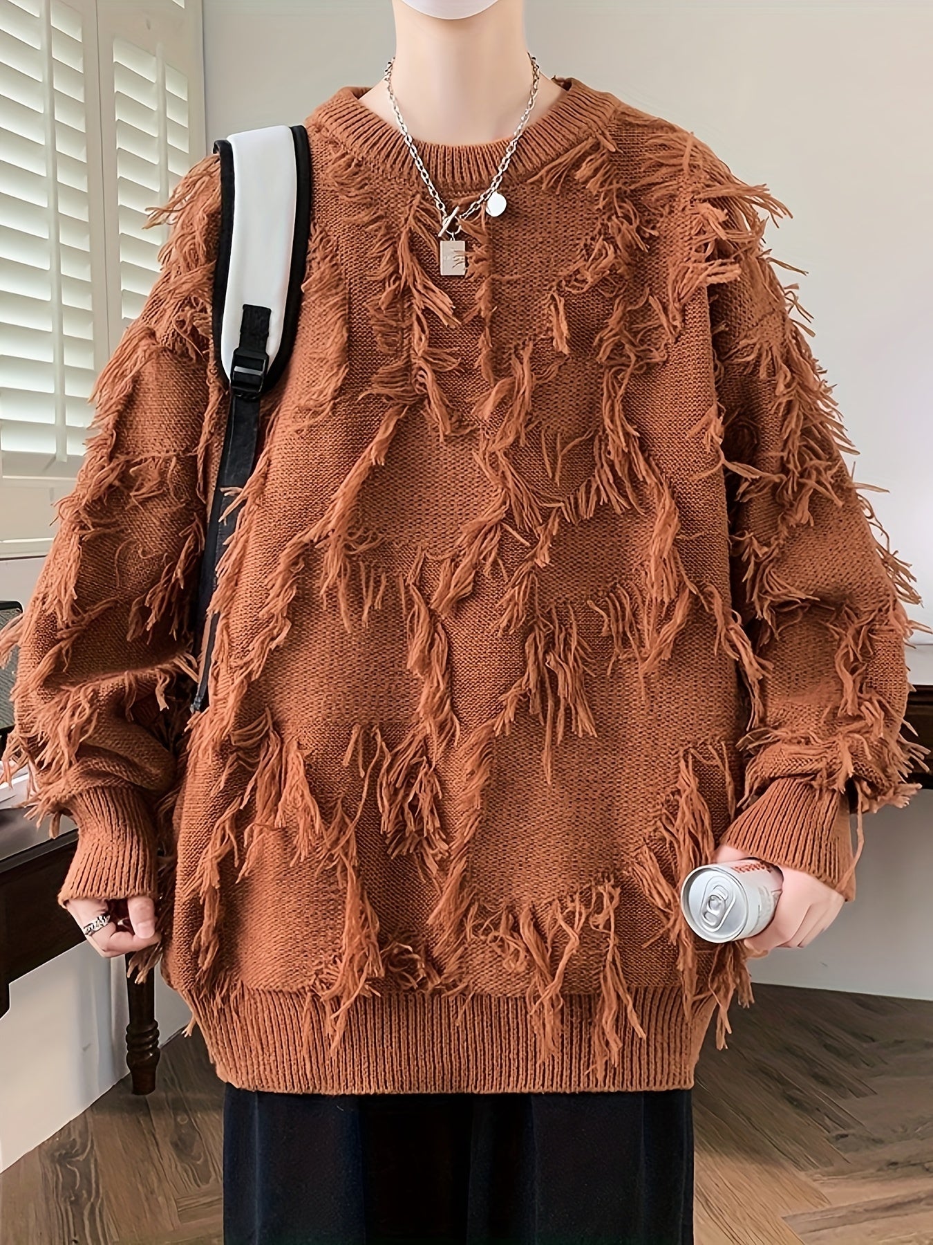 Men's Casual Fringed Pullover Sweater - High Stretch Knit