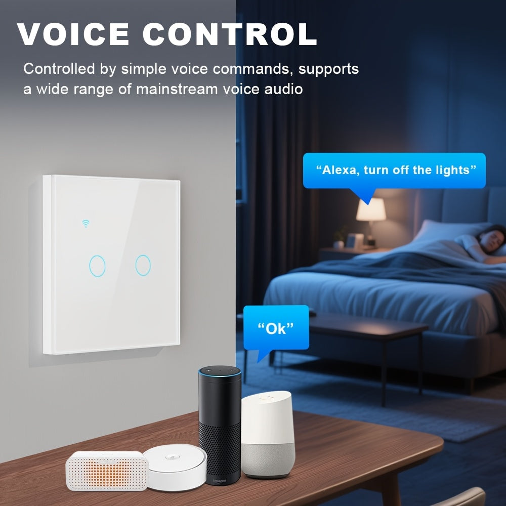 WiFi Smart Light Switch 1/2/3/4 Gang - Touchscreen Alexa Google