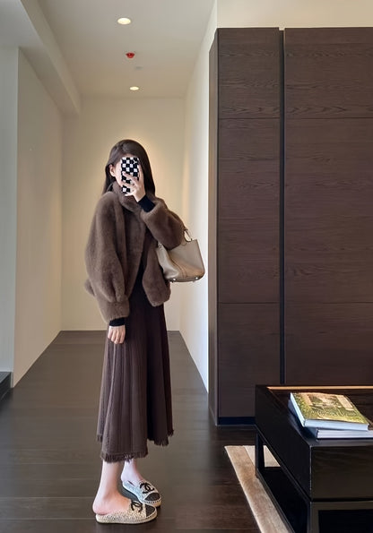 Faux Fur Open Front Fuzzy Coat, Elegant Long Sleeve Warm Outerwear For Fall & Winter, Women's Clothing