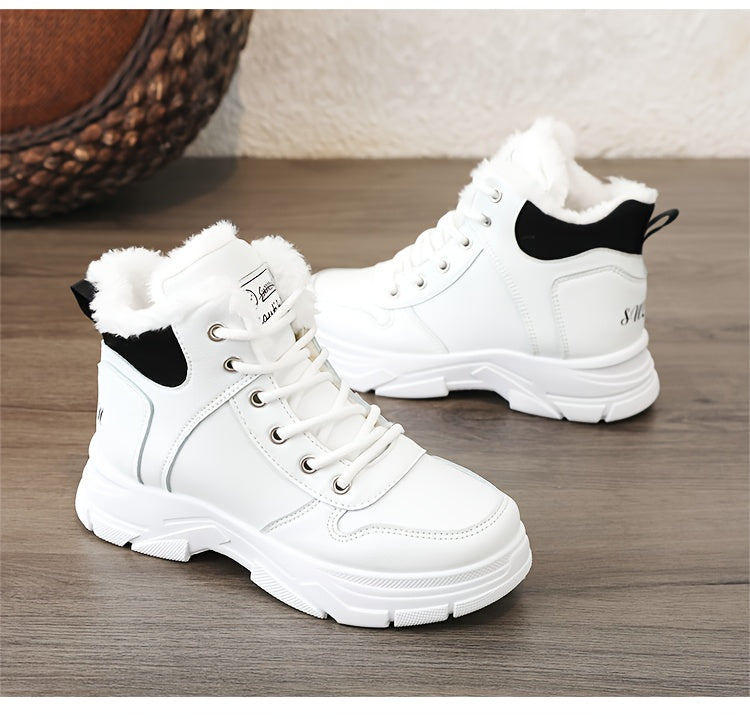 Women's Insulated Winter Lightweight Boots - Plush Collar Thick Sole White