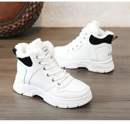 Women's Insulated Winter Lightweight Boots - Plush Collar Thick Sole White