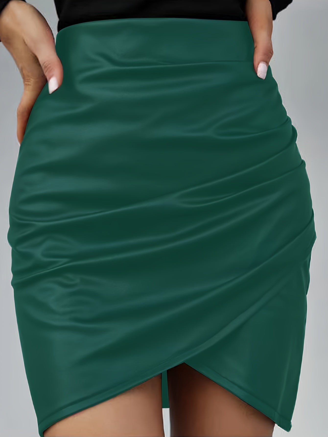 Women's Elegant PU Leather Skirt - Solid Color Half Skirt