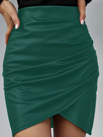 Women's Elegant PU Leather Skirt - Solid Color Half Skirt